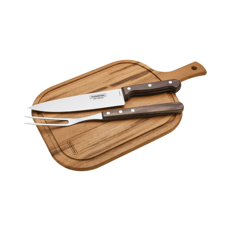 Tramontina Polywood Barbecue Set, 3 Pcs, Stainless Steel