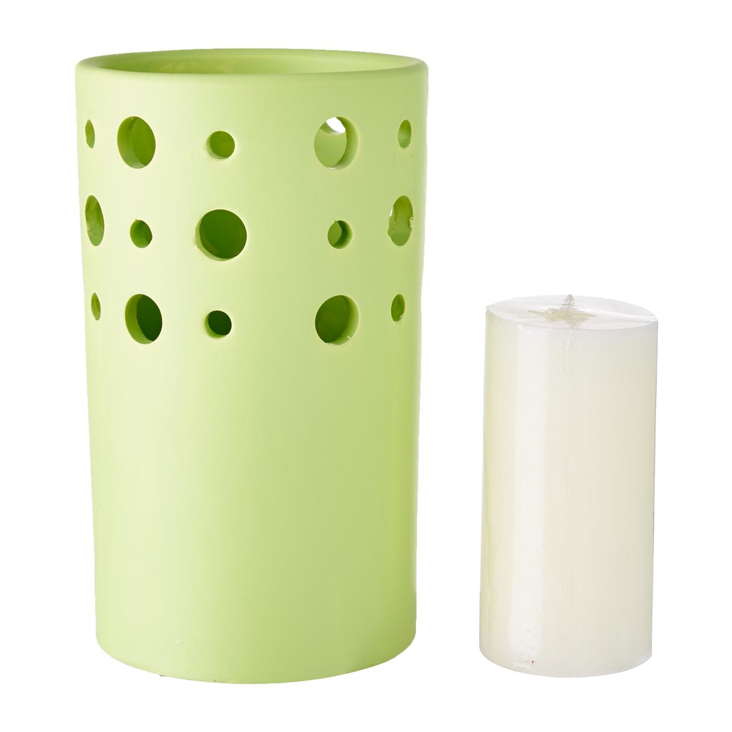 WaxWorks Pillar Candle Holder - Green Candles