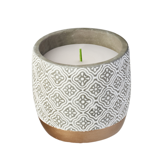 Waxworks, Citronella Candle Floral Cement With Gold Base Pot